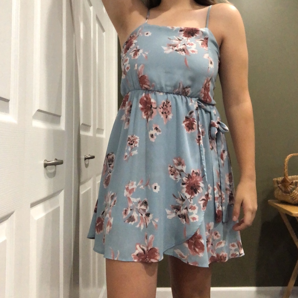 Sienna Sky Blue Floral Spaghetti Strap Dress